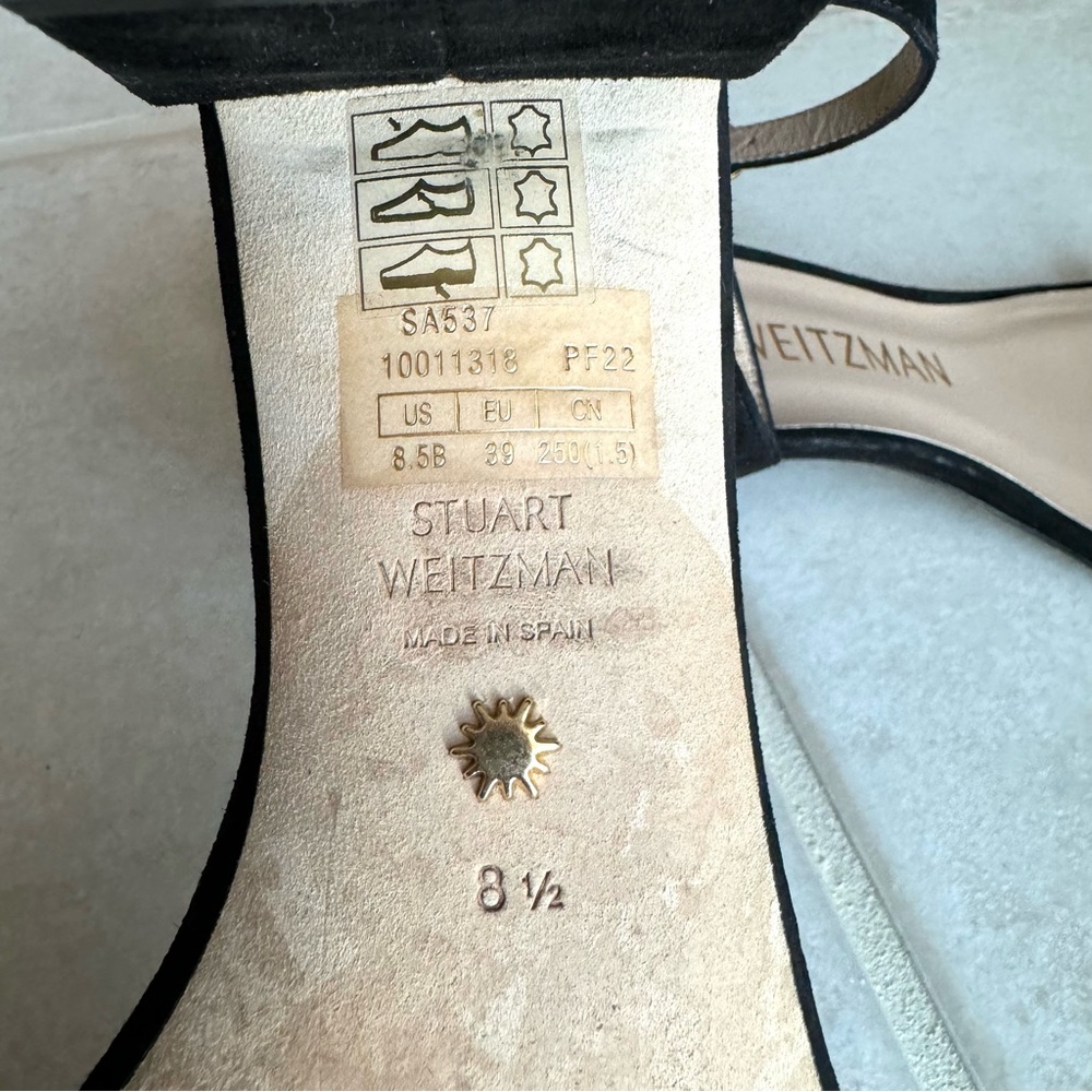 Stuart Weitzman Nudist Block Heel Sandals Black Suede - Picture 11 of 11
